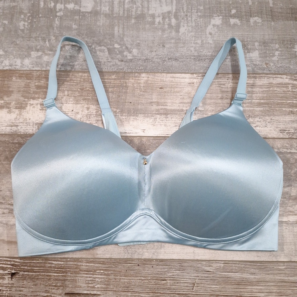 Cacique 34F Blue Satin Silky Lightly Lined Full Coverage No Wire Bra Soft